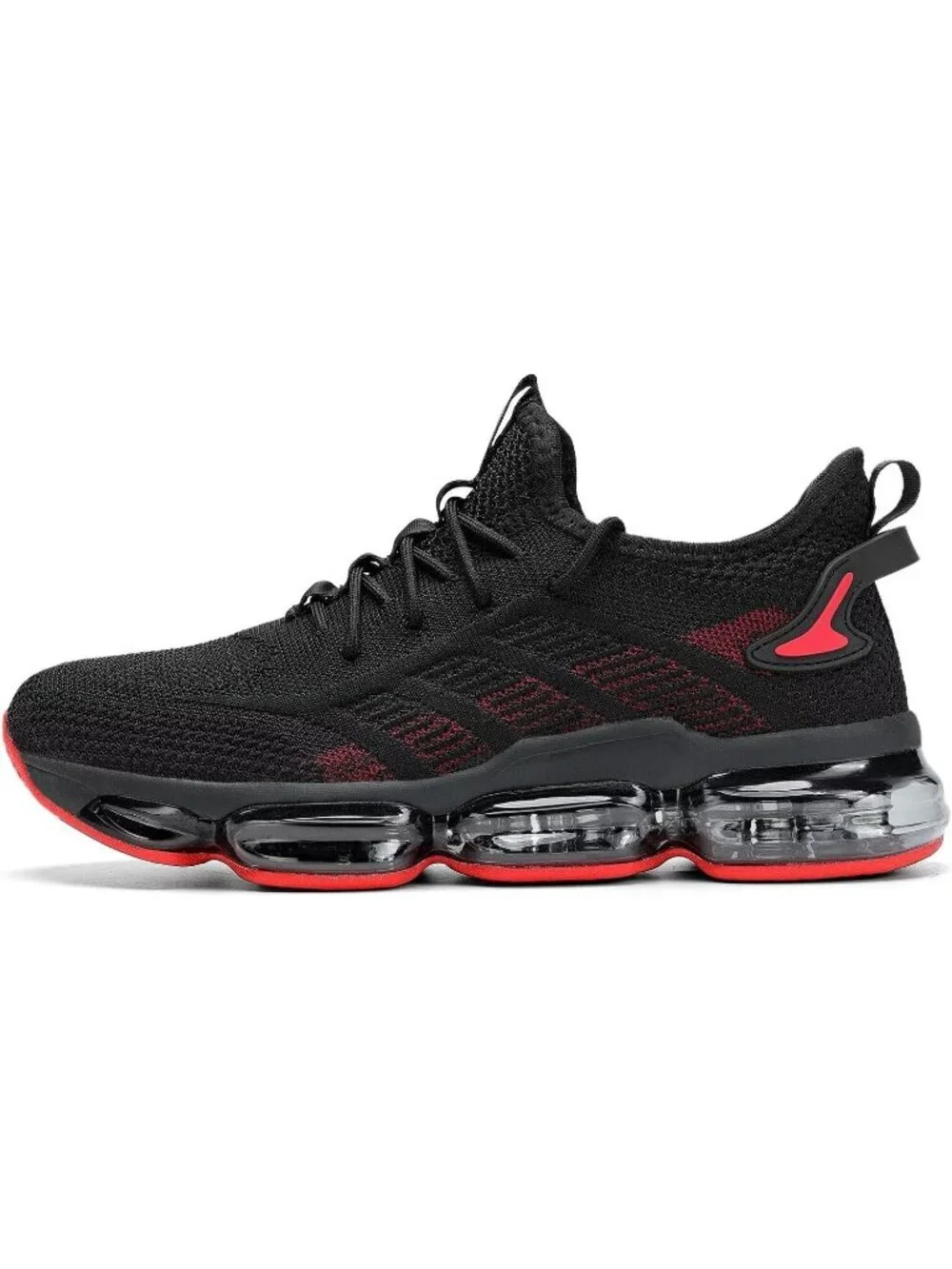 Men's Black Red Running Shoes Air Cushion Slip on Walking Tennis Sneakers